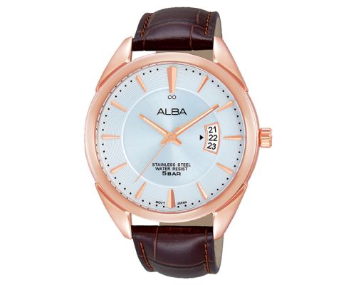 ALBA Men's Watch PRESTIGE Brown Leather Band, Silver Dial AS9A86X1