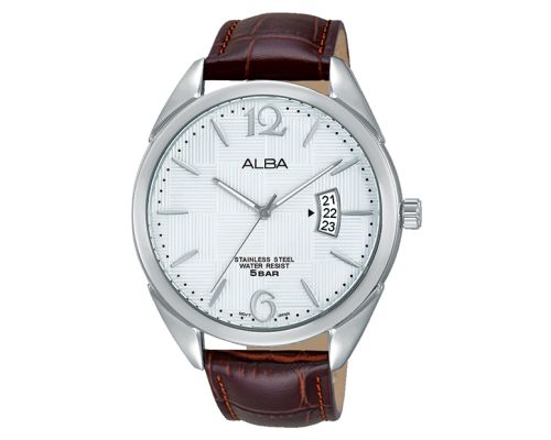 ALBA Men's Watch PRESTIGE Brown Leather Band, Silver Dial AS9A87X1