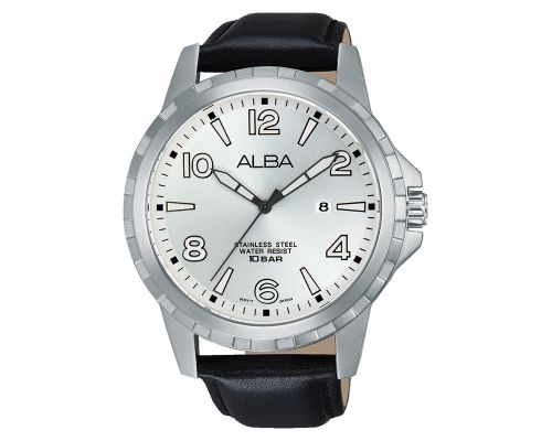 ALBA Men's Watch PRESTIGE Black Leather Band, Silver Dial AG8G65X1