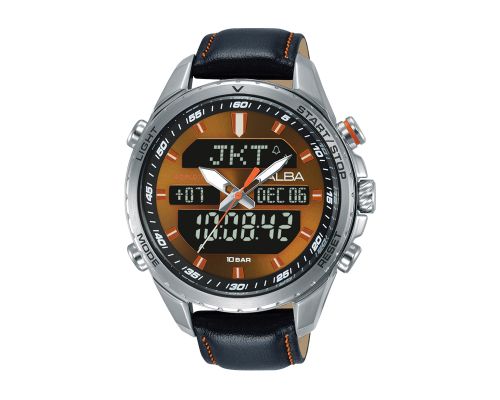 ALBA Men's Hand Watch FLAGSHIP Black Leather Band, Brown Dial AZ4067X1