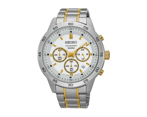 SEIKO Men's Hand Watch CHRONOGRAPH Stainless Band, White Dial SKS523P1