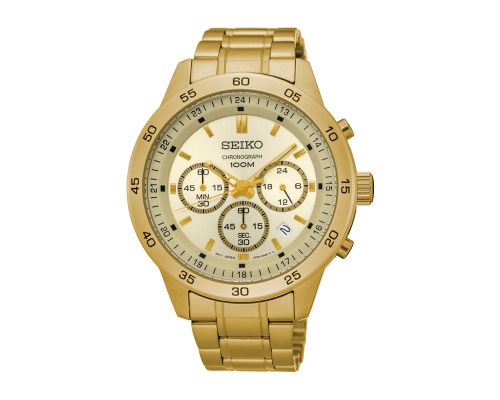 SEIKO Men's Hand Watch CHRONOGRAPH Stainless Band, Gold Dial SKS526P1