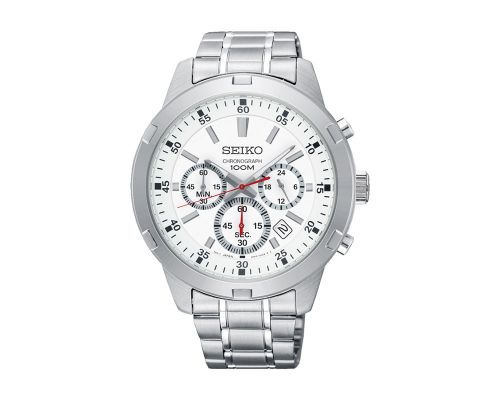 SEIKO Men's Hand Watch CHRONOGRAPH Stainless Band, White Dial SKS601P1