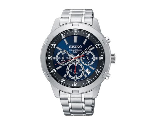 SEIKO Men's Hand Watch CHRONOGRAPH Stainless Band, Blue Dial SKS603P1