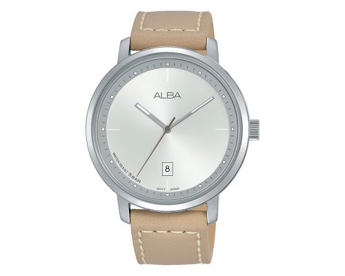 ALBA Men's Watch PRESTIGE Beige Leather Strap, Silver Dial AS9F45X1