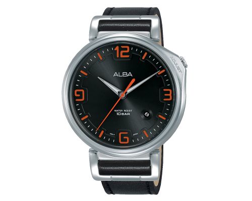 ALBA Men's Hand Watch FLAGSHIP Black Leather Band, Black Dial AS9F87X1