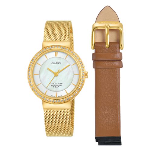 ALBA Ladies' Watch FASHION Stainless/Leather Band, Champagne Dial AH8494X1