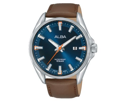 ALBA Men's Hand Watch ACTIVE Brown Leather Strap , Blue Dial AS9G85X1