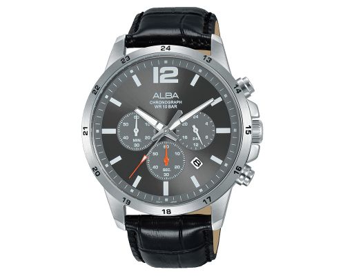 ALBA Men's Hand Watch ACTIVE Black Leather Strap , Grey Dial AT3E93X1