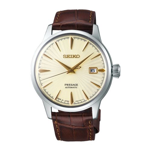 SEIKO Men's Watch PRESAGE Brown Leather Band, Off White Dial SRPC99J1