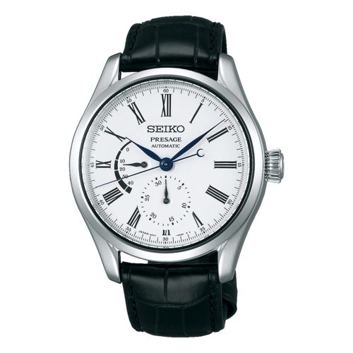 SEIKO Men's Watch PRESAGE Black Leather Band, White Dial SPB045J1