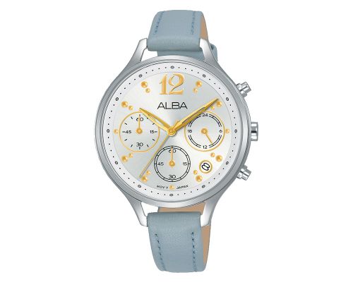 ALBA Ladies' Watch FASHION Blue Leather Band, Silver Dial AT3F09X1