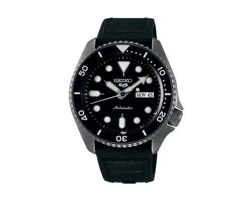 SEIKO Men's Hand Watch 5 SPORTS Black Rubber Band, Black Dial SRPD65K3