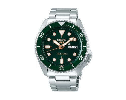 SEIKO Men's Hand Watch 5 SPORTS Stainless Band, Green Dial SRPD63K1
