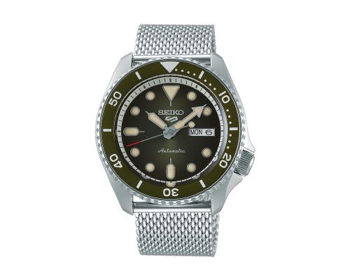 SEIKO Men's Watch 5 SPORTS Stainless Steel Band, Green Dial SRPD75K1