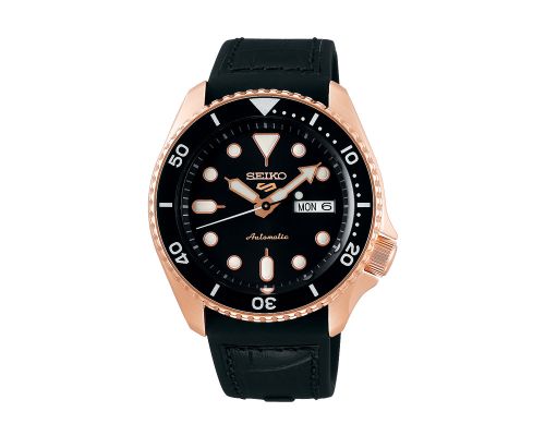 SEIKO Men's Hand Watch 5 SPORTS Black Rubber Band, Black Dial SRPD76K1