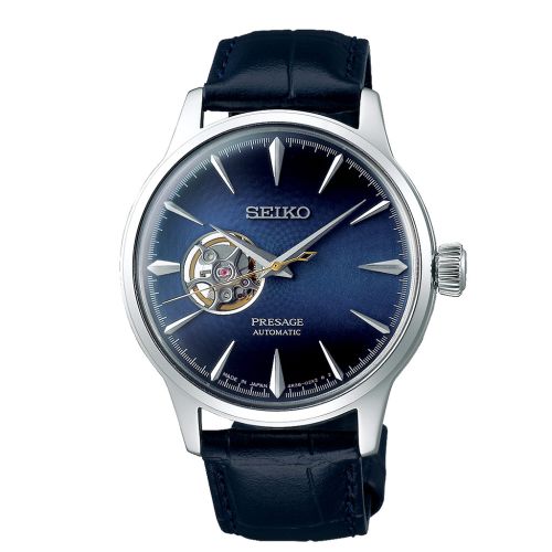 SEIKO Men's Watch PRESAGE Blue Leather Strap, Blue Dial SSA405J1