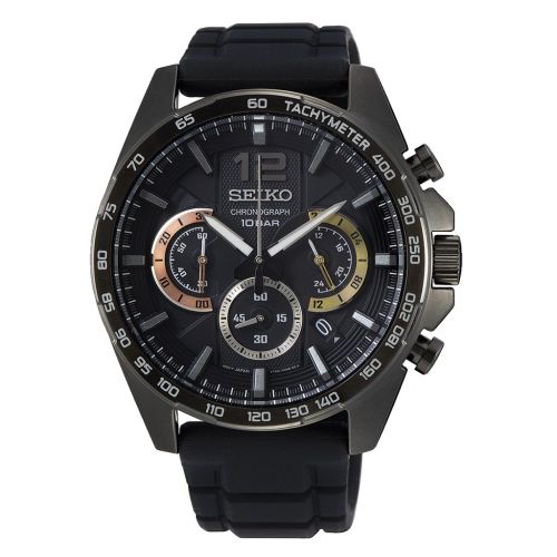 SEIKO Men's Watch CHRONOGRAPH Black Rubber Strap, Black Dial SSB349P1