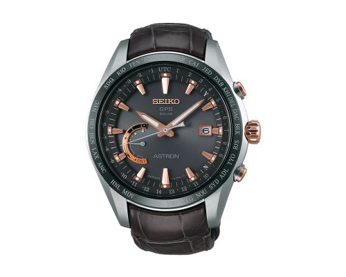 SEIKO Men's Hand Watch ASTRON Brown Leather Strap, Black Dial SSE095J1