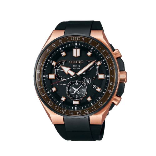 SEIKO Men's Watch ASTRON Black Rubber Band, Black Dial SSE170J1