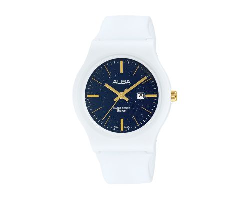 ALBA Ladies' Watch FASHION White Silicone Band, Blue Dial AH7V21X1