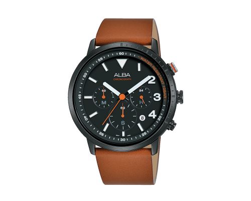 ALBA Men's Hand Watch FLAGSHIP Brown Leather Band, Black Dial AT3F53X1