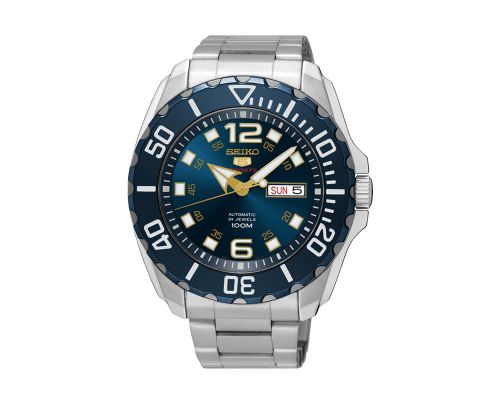 SEIKO Men's Hand Watch 5 SPORTS Stainless Band, Blue Dial SRPB37J1