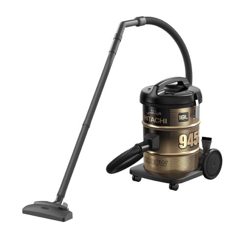 HITACHI Pail Can Vacuum Cleaner 2000 Watt, Cloth Filter, Black x Gold CV-945F 220CE BK