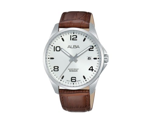 ALBA Men's Hand Watch ACTIVE Brown Leather Band, Silver Dial AS9J51X1