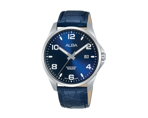 ALBA Men's Hand Watch ACTIVE Blue Leather Strap , Blue Dial AS9J53X1
