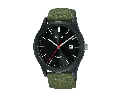 ALBA Men's Hand Watch ACTIVE Green Nylon Strap, Black Dial AS9K23X1