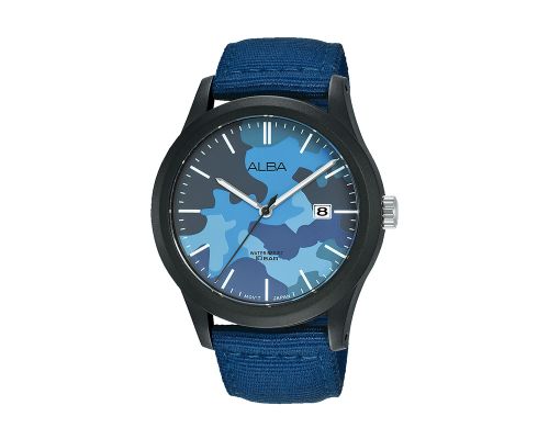 ALBA Men's Watch ACTIVE Blue Nylon Band, Blue Camouflage Dial AS9K35X1