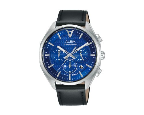 ALBA Men's Hand Watch FLAGSHIP Black Leather Band, Blue Dial AT3G87X1