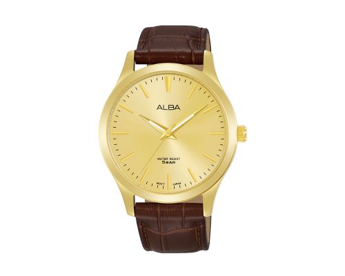 ALBA Men's Watch STANDARD Brown Leather Strap, Champagne Dial ARSZ06X1