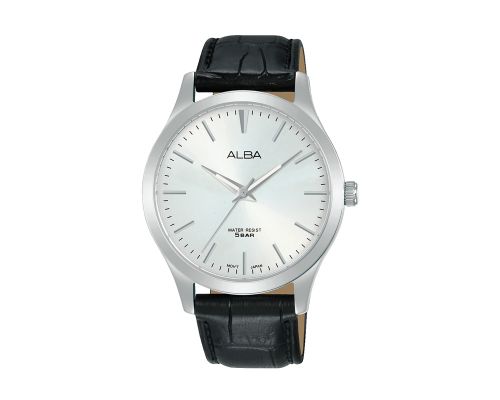 ALBA Men's Watch STANDARD Black Leather Strap, Silver Dial ARSZ03X1
