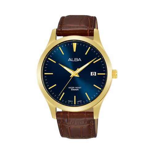 ALBA Men's Hand Watch STANDARD Brown Leather Band, Blue Dial AS9M38X1