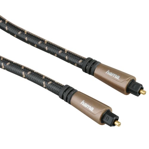 HAMA Audio Optical Fibre Cable, ODT Toslink Plug, Metal, 3m, Black x Gold HAMA122263