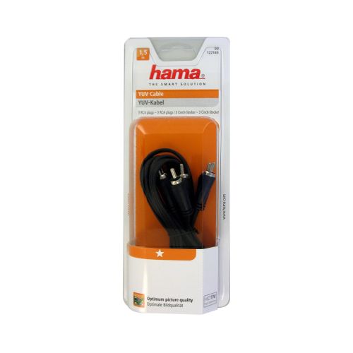 HAMA YUV Connecting Cable, 3 RCA Plugs - 3 RCA Plugs, 1.5m, Black HAMA122145