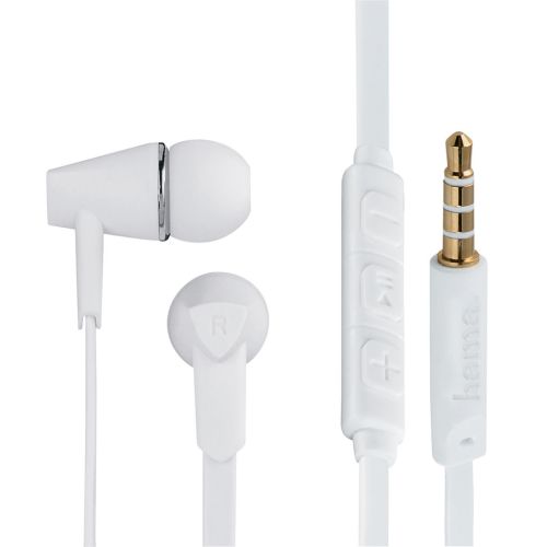 HAMA In-Ear Headphone Wired, Microphone, Flat Ribbon Cable, White HAMA184008