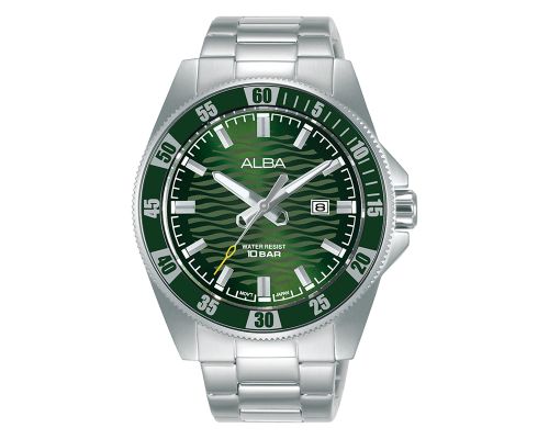 ALBA Men's Hand Watch ACTIVE Stainless Steel Band, Green Dial AG8L87X1