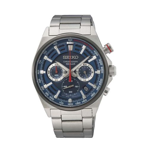 SEIKO Men's Hand Watch CHRONOGRAPH Stainless Band, Blue Dial SSB407P1