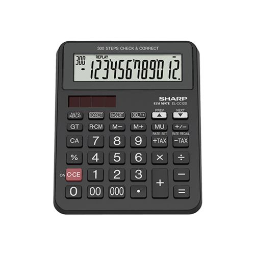 آلة حاسبة مالية شارب ، حجم متوسط ، 12 رقم ، أسود EL-CC12D