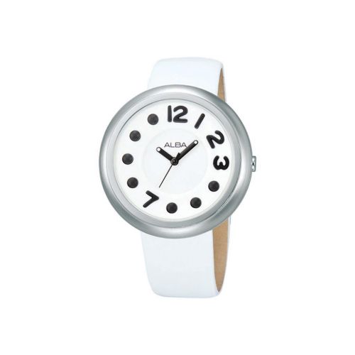 ALBA Ladies' Hand Watch FASHION White Leather Band, White Dial AH8103X1