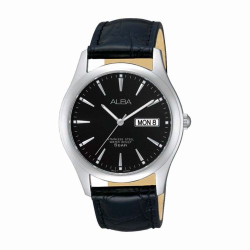 ALBA Ladies' Watch STANDARD Black Leather Strap, Black Dial AXND65X1