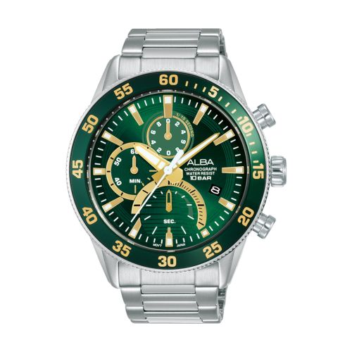 ALBA Men's Hand Watch ACTIVE Stainless Band, Green Dial AM3889X1