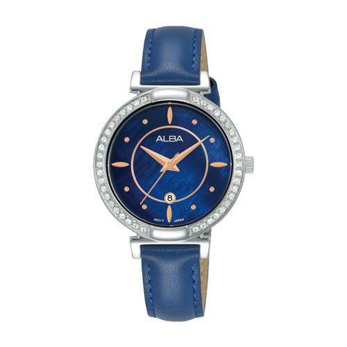 ALBA Ladies' Watch FASHION Blue Leather Strap, Blue MOP Dial AH7BF9X1