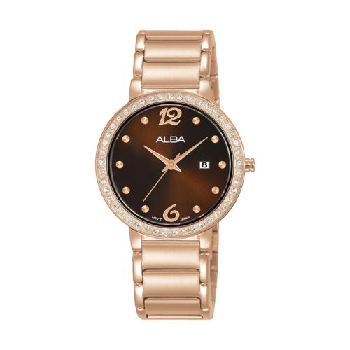ALBA Ladies' Hand Watch FASHION Stainless Band, Brown Dial AH7BJ8X1