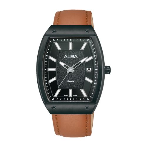 ALBA Men's Hand Watch ACTIVE Brown Leather Strap, Black Dial AG8N19X1