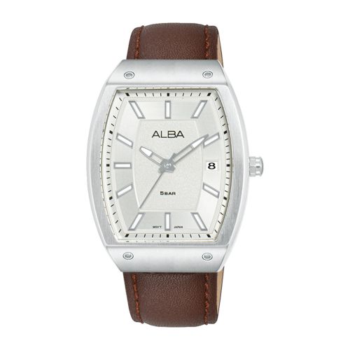 ALBA Men's Hand Watch ACTIVE Brown Leather Strap, Silver Dial AG8N23X1