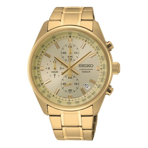 SEIKO Men's Hand Watch CHRONOGRAPH Stainless Band Gold Dial SSB382P1